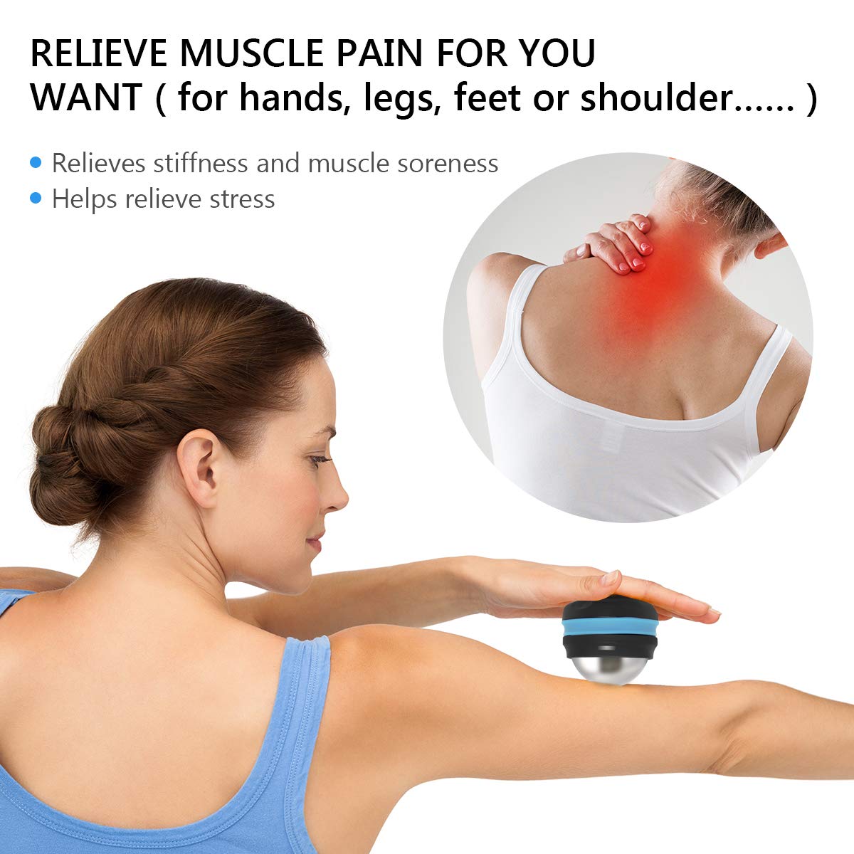 AHIER Cold Massage Roller Ball, Stainless Steel Cold Therapy Relief, Free Rolling Removable Gel Ball Deep Tissue Massage Pain Relief, Great Tool for Back/Neck Pain, Muscles Recovery (Black) AHIER