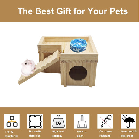 Acsist Wooden Hamster Hideout Hamster Wood House with Ladder Habitats Decor Detachable Small Animals Cage Accessories for Rat Gerbils and Other Small Pets Acsist