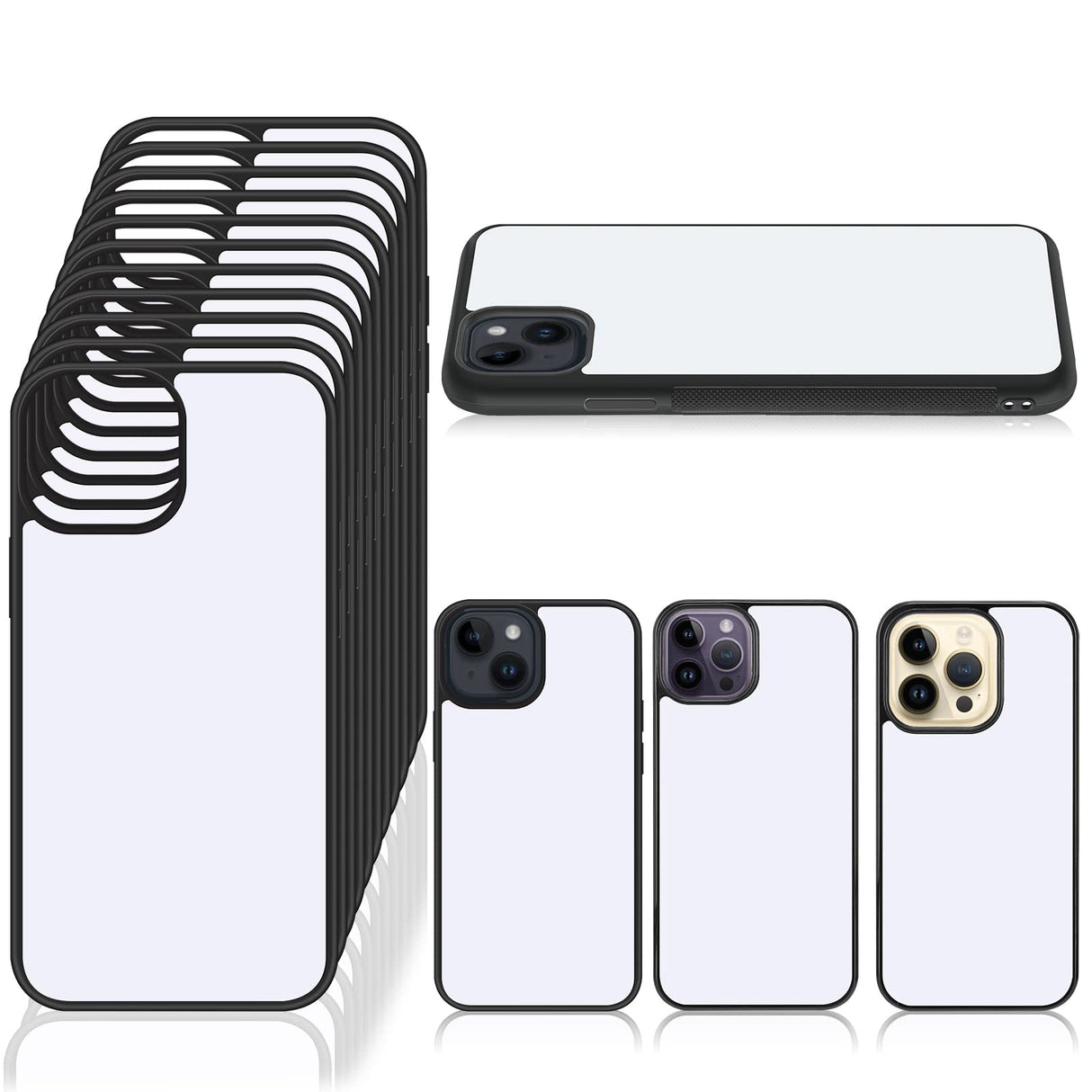 Frienda 15 Pieces Sublimation Blanks Phone Bulk Cover Protective Anti-Scratch Soft Shockproof Slim Covers Compatible with Apple iPhone, 3 Models (Black, Compatible with iPhone 14, 14 Pro, 14 Pro Max) Frienda