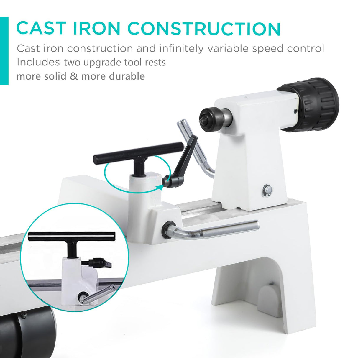 CXRCY Wood Lathe, 8" x 12" Mini Benchtop Wood Lathe Machine 1/3 HP Infinitely Variable Speed 750-3200 RPM with 2 Tool Rests, Lathe Chisel, Goggle for Woodworking, Woodturning CXRCY