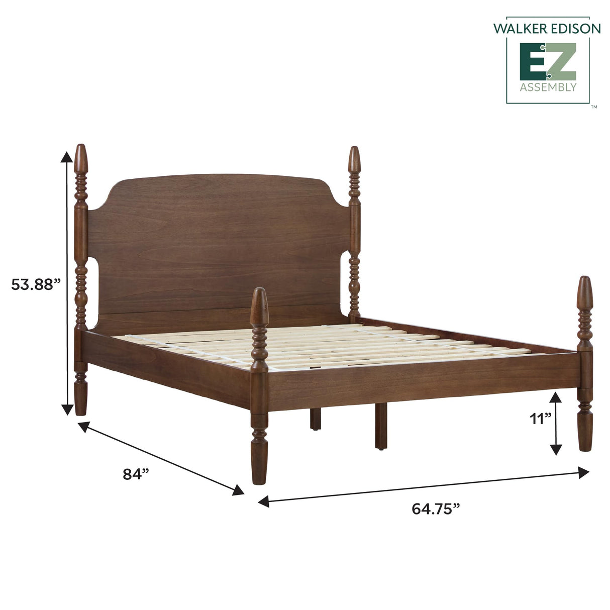 Walker Edison EZ Assembly™ Traditional Wood Spindle Post Bed, Modern Farmhouse Bed Frame Queen Bed Frame with Headboard, No Box Spring Required, Queen Size, Dark Brown Walker Edison