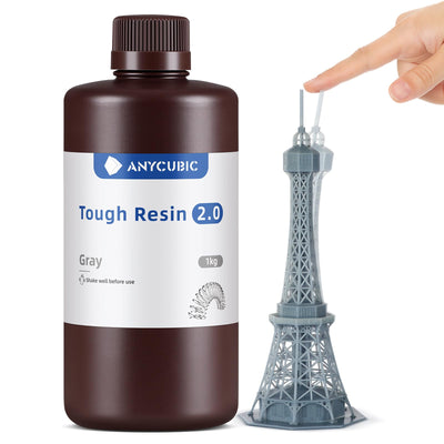 ANYCUBIC Tough 3D Printer Resin 2.0, Tough Resin with High Hardness and High Precision, 365-405nm Fast Curing 3D Resin for 4/8/12/16K LCD/DLP/SLA Resin 3D Printing (Grey, 1kg)