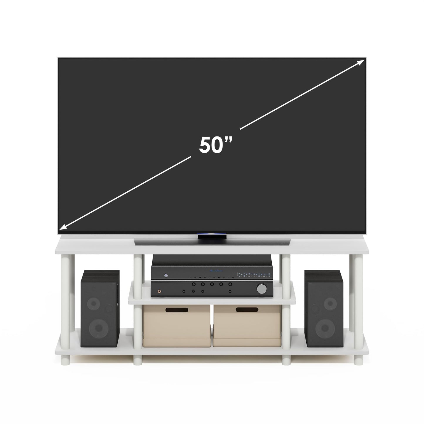 Furinno Turn-N-Tube No Tools 3D 3-Tier Entertainment TV Stands, White/White