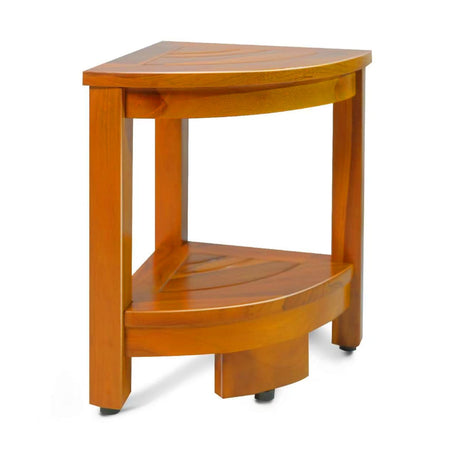16.5" Teak Corner Shower Bench with Storage Shelf for Shaving Legs, Teak Shower Stool for Inside Shower, Waterproof Shower Foot Rest, Shower Seat for Bathroom, Indoor & Outdoor Use GRBEEVIITEK