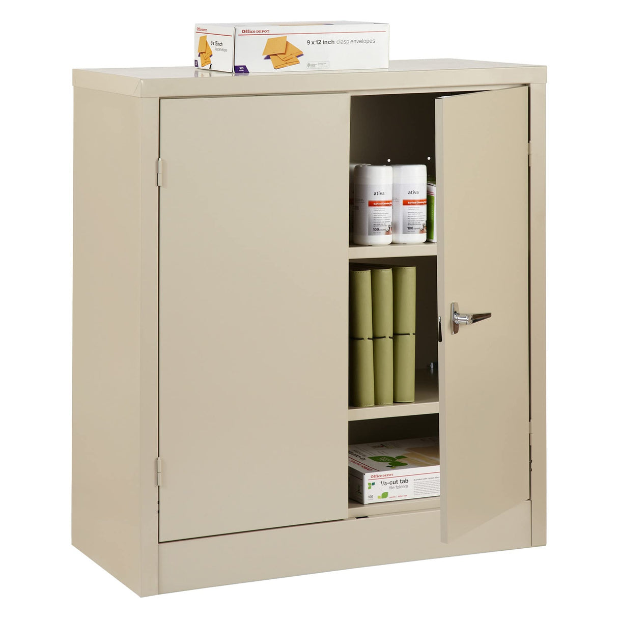 Realspace® Steel Storage Cabinet, 3 Shelves, 42"H x 36"W x 18"D, Putty Realspace