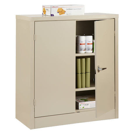 Realspace® Steel Storage Cabinet, 3 Shelves, 42"H x 36"W x 18"D, Putty Realspace