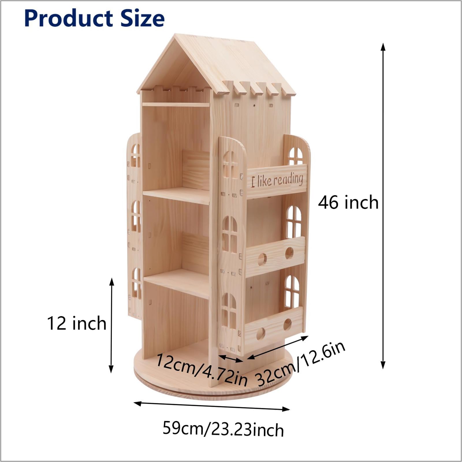 Gdrasuya10 360° Rotating Castle Bookshelf for Kids – Floor Standing Wood Bookcase - WoodArtSupply