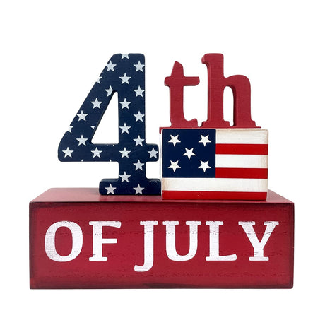 Eternhome American 4th of July Decorations Patriotic Decor Wooden US Flag Rustic Farmhouse Box Sign Block Home Decor Tabletop for Memorial Day Independence Labor Eternhome