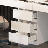 MOUMON Double Office Desk with Drawers and Shelves, Home Office Desk with Doors and Shelves, Double Computer Desk Workstation for Office White (94.5”W x 23.6”D x 86.6”H) MOUMON