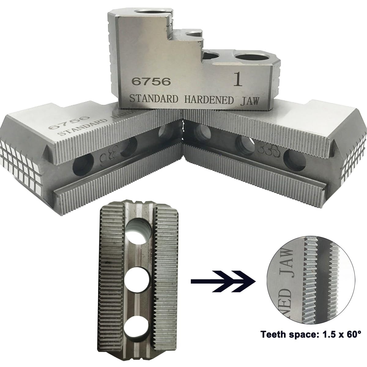INTBUYING 10"" Hard Chuck Jaw Sets, 1.5mm x 60 degree serration,16mm groove width, 3 pcs High-quality Steel Hard Chuck Jacket Set for 10"" Lathe Chuck, FBU-022564 INTBUYING