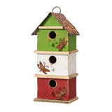 Glitzhome 13.75" H Multicolored Three-Tiered Distressed Solid Wood Birdhouse Garden Hanging Bird House for Outdoors Glitzhome