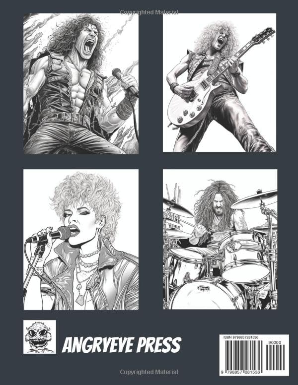 80s Metal Music Coloring Book: 1980s Heavy Metal Music Coloring for for Adults, Guitarist, Drummers, Singers, and Bass Players