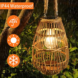 Outdoor Solar Lantern Hanging Lights - Natural Rattan Solar Lantern with Handle, Large Waterproof Led Decorative Garden Lights, Bright Rattan Solar Table Lamp for Yard Patio Wedding Home Decoration HERJIATK