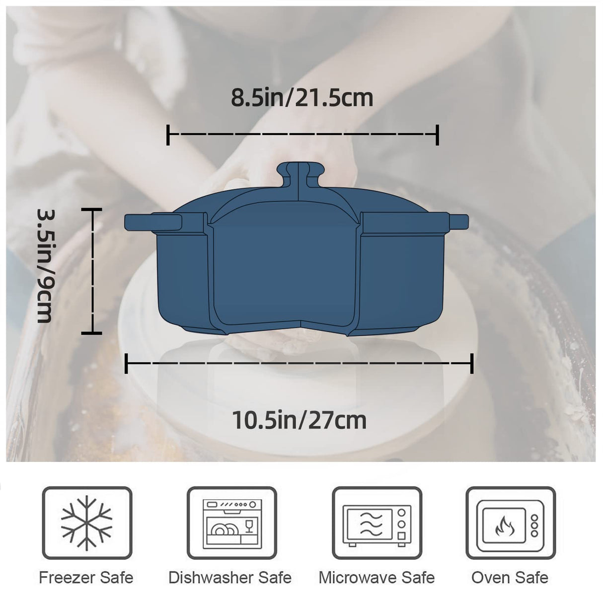 FUN ELEMENTS Lace Emboss Casserole Dish with Lid, 2 Quart Oven to Table Ceramic Round Serving Dish with Handles for Dinner and Party, Thanksgiving Christmas Gifts(Grayish Blue) FE FUN ELEMENTS