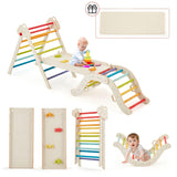 HOMMOW 7-in-1 Pikler Triangle Set with Cushion, Wooden Pikler Triangle Climbing Set with Arch, Ramp & Ladder, Large Foldable Montessori Jungle Gym, Indoor Climbing Toys for Toddlers-Rainbow HOMMOW