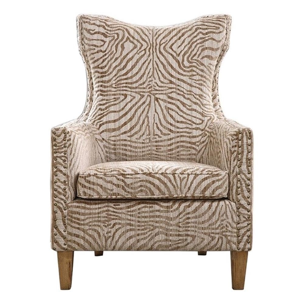 BOWERY HILL Traditional Fabric/Wood Animal Pattern Armchair in Brown BOWERY HILL