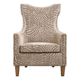 BOWERY HILL Traditional Fabric/Wood Animal Pattern Armchair in Brown BOWERY HILL