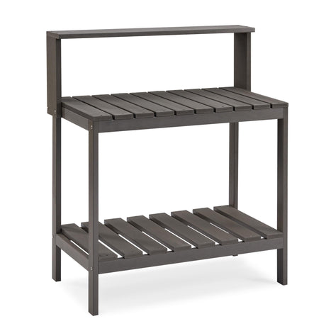 Psilvam Outdoor Poly Lumber Potting Bench, Polystyrene Garden Table with Storage Shelves, All-Weather Patio Work Station for Gardening(Grey) Psilvam