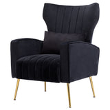 chairus Wingback Velvet Accent Chair, Modern Living Room Armchair Comfy Upholstered Single Sofa Chair for Bedroom Dorms Reading Reception Room with Gold Legs & Small Pillow, Black chairus