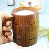 Wooden Beer Mugs,Top Grade Natural Handmade Retro Brown Wood Cup with Handle for Drinking Tea Coffee Wine Beer Hot Drinks,350 ML Wooden Tankard for Men/Women CLELO