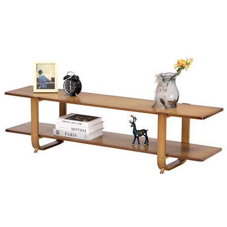 HollyHOME Bamboo TV Stand with Storage for TVs up to 65'', Modern Entertainment Center with 2 Open Shelf, Accent TV Media Console Table for Living Room, Bedroom, 55"(L), Walnut HollyHOME