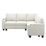 Belffin Fabric L Shaped Sectional Couch with Storage, Small Modular Sectional Corner Sofa with Chaise, Armrest with Cup Holder. Beige Couch. Belffin