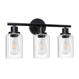 Unicozin Modern Bathroom Light Fixtures, 3 Light Vanity Lights, Black Wall Lamp with Clear Glass for Bathroom, Mirror, Living Room, Bedroom, Hallway, E26 Base Unicozin