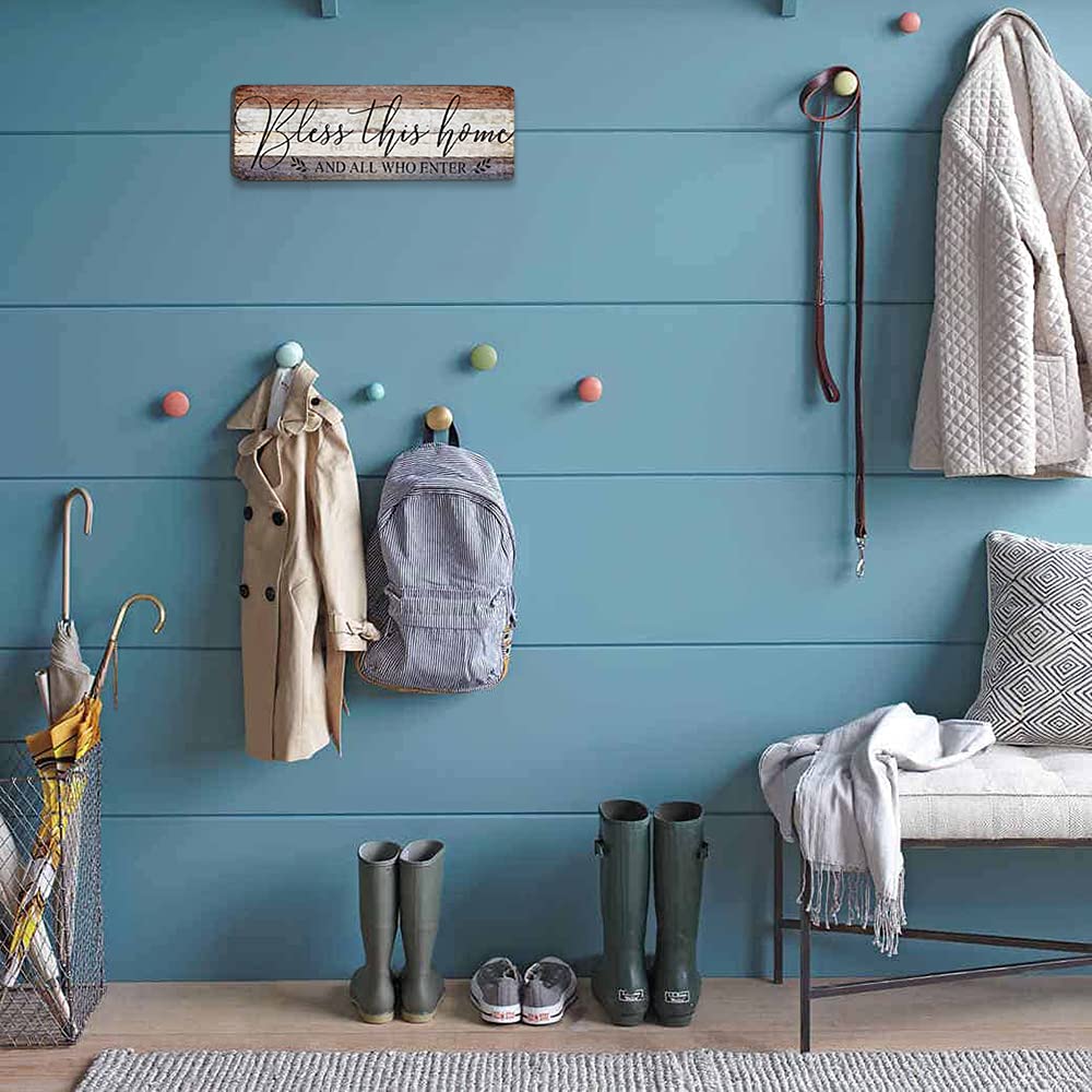 Farmhouse Family Wall Decor Rustic Wood Hanging Wall Art - Bless This Home And All Who Enter - Family Signs for Home Decor Inspirational Quotes for Hallway, Kitchen, Living Room 16"x5" SAC SMARTEN ARTS