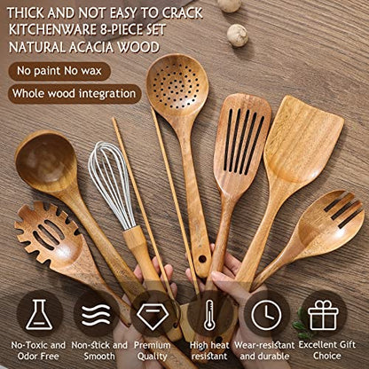 MAXCOOK Wooden Spoons for Cooking,8 Pcs Teak Wooden Kitchen Utensils Set,Natural Acacia Wood Non-stick Spatula Cooking Spoons,Lightweight, Convenient, Easy to Wash Wooden Cooking Utensils - WoodArtSupply