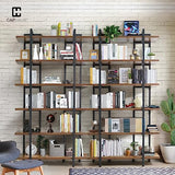 CAPHAUS Vintage Industrial 6-Tier Bookshelf in Rustic Oak – 86" High Open Display Unit with Durable Metal and Wood Design CAPHAUS