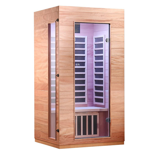 Royal Saunas Hongyuan Single Person Indoor Bluetooth Low EMF Far Infrared in Okoume & Hemlock Wood(WF9101)