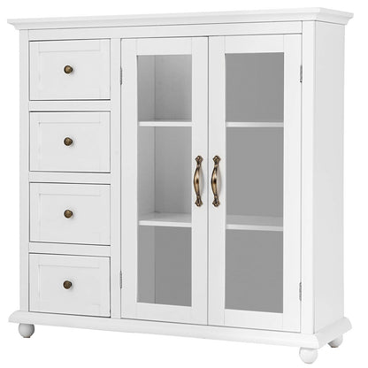 Giantex Buffet Sideboard, Wood Storage Cabinet, Console Table with 4 Drawers, 2-Door Credenza, Living Room Dining Room Furniture, Buffet Server, Kitchen Pantry Cupboard (White)