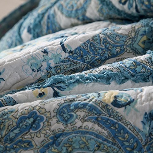 Tache Blue Patchwork Quilt Set - Petal Dance - Cotton Floral Bedspread Set - 2 Pieces - Twin Tache Home Fashion