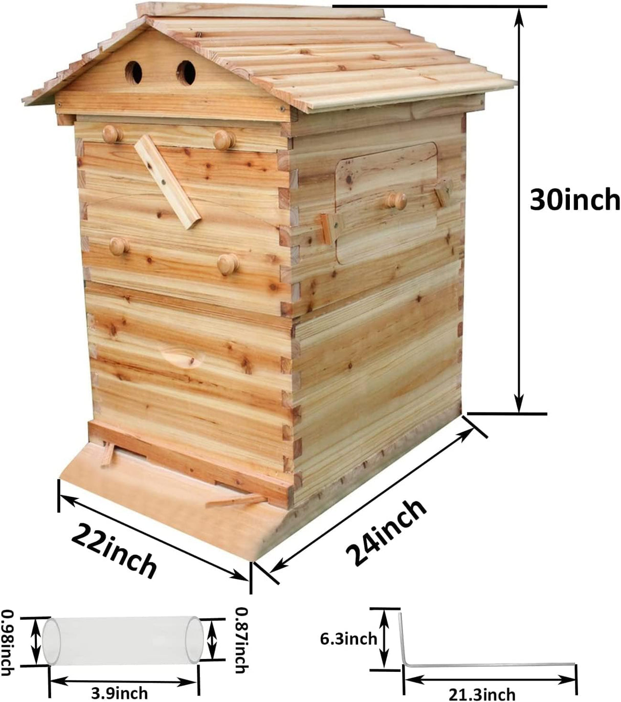 Flows Bee Hives and Supplies Starter Kit, Automatic Wooden Bee Hive House Kits Beehive Boxes with 7 Pcs Comb Honey Frames for Beginning Professional Beekeepers LWestine