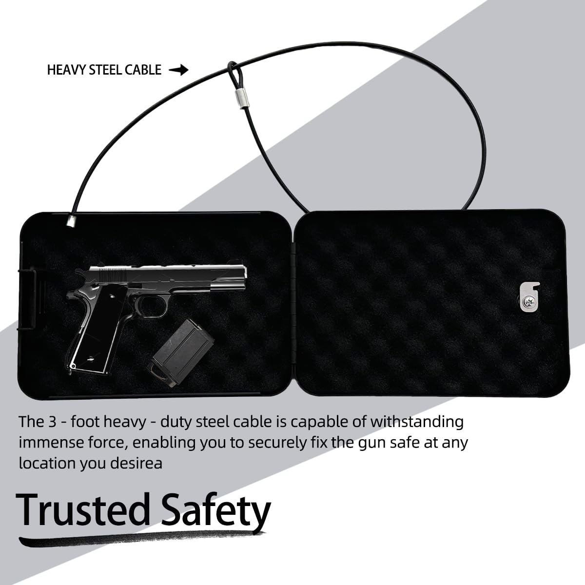 Pistol, portable travel firearm safe, pistol lockbox, car firearm safe with key lock, black Generic