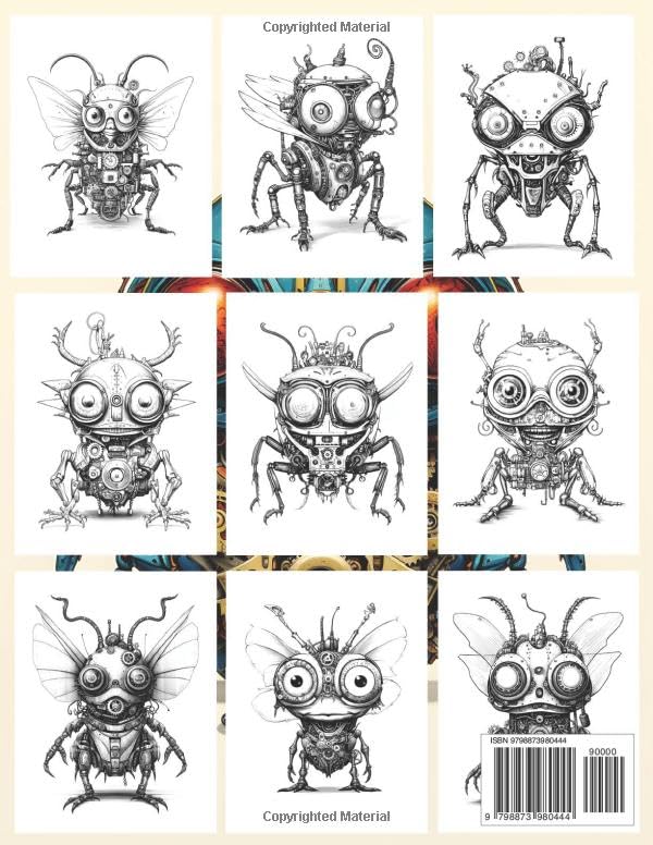 Steampunk Robot Insects Coloring Book: Steampunk World: Fantastic Mechanical Bugs, Incredible Biomechanical Insects & Arthropods, and Amusing Futuristic Mechanisms. Adult Coloring Book Majosta