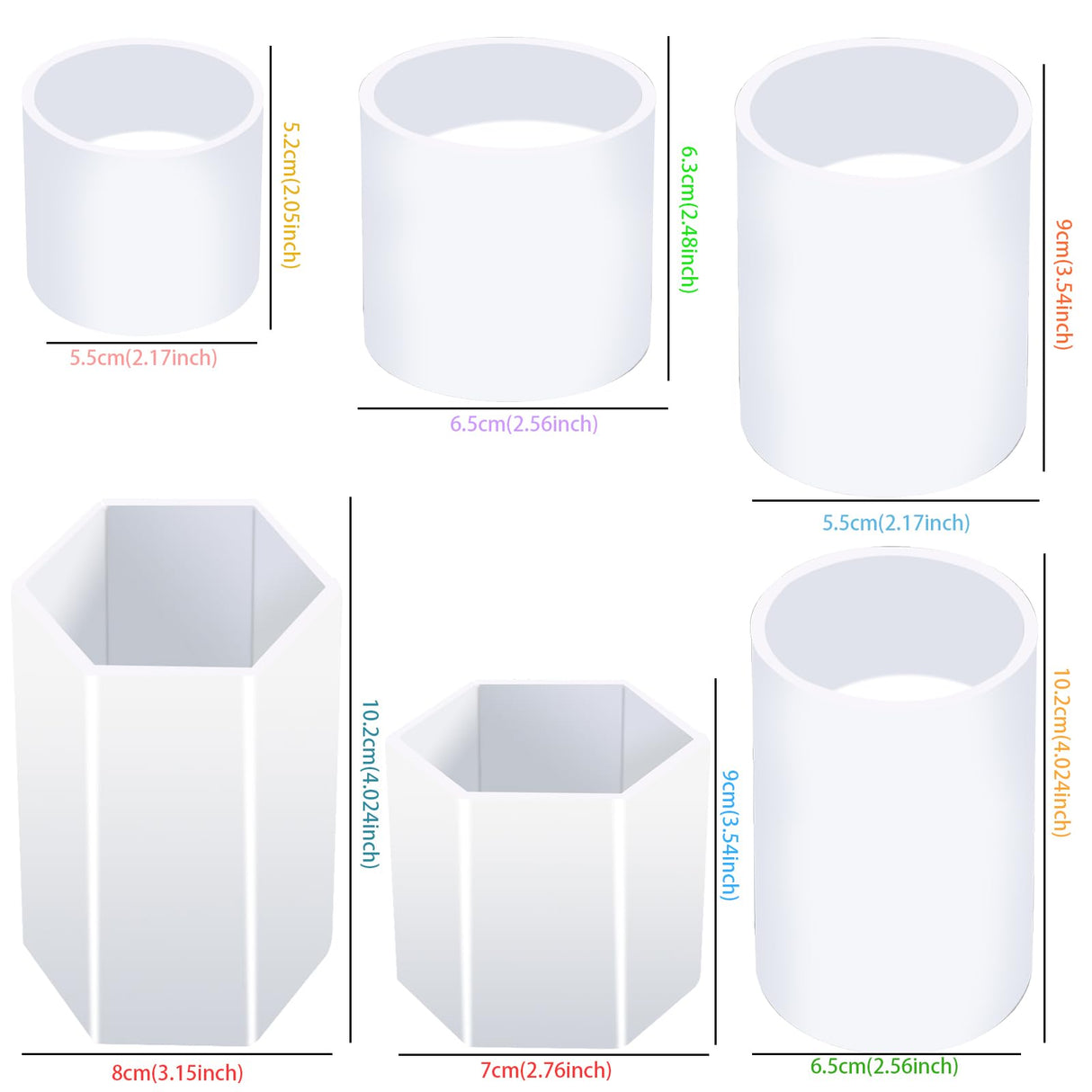 EuTengHao Cylinder & Hexagon Candle Silicone Resin Mold for Scented Candle, Soap - Reusable, Fashionable & Easy Release for DIY Crafts, Home Decoration, Holiday Gifts (6 Packs) EuTengHao