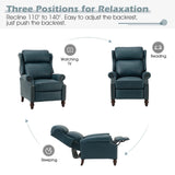HULALA HOME Genuine Leather Recliner Chair, Traditional Manual Pushback Comfy Seating for Living Room, Thick Cushion & Solid Wood Legs, Wingback Recliner with Nailhead Trim, Turquoise HULALA HOME