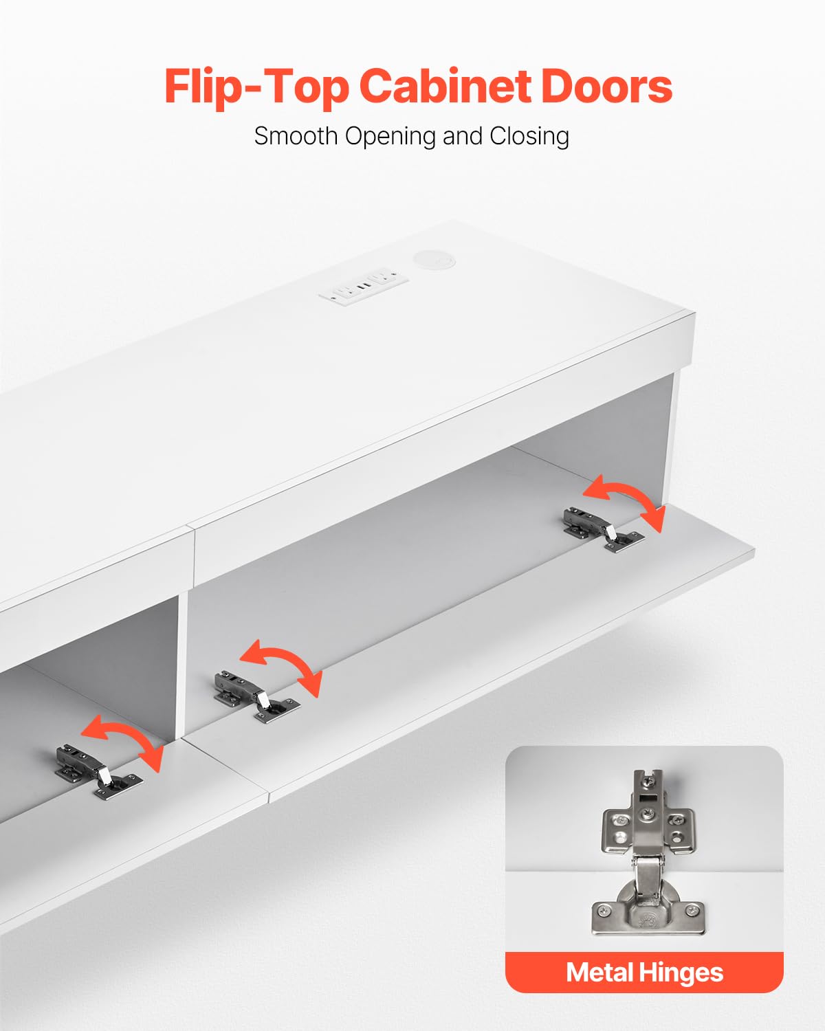 VEVOR Floating TV Stand, 71 in Wall Mount Entertainment Center with Power Outlet & LED Lights, Modern Floating TV Shelf with 2 Drawers & Storage Cabinet for DVD Player, Cable Box, Game Console, White VEVOR