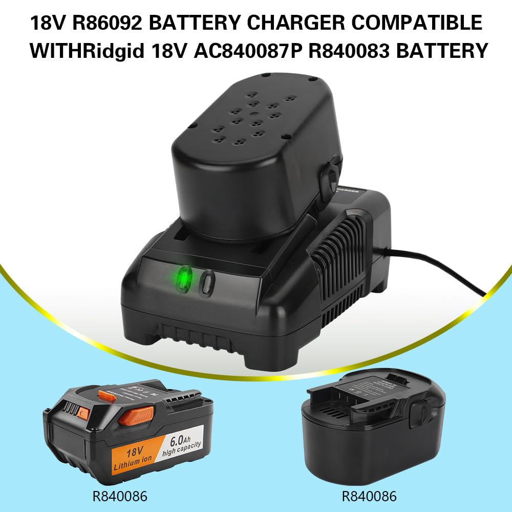 18V for Ridgid Battery Charger R86092 R86091 Replacement for Ridgid 18V NiCad/Lithium Ion Battery R840093, R840095, R840083, R840085, R840086, R840087, R840089, AC840085, AC840086 - WoodArtSupply