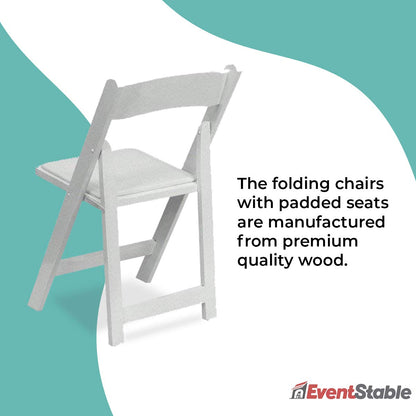 EventStable Titan Series Wood Folding Chair - White Indoor/Outdoor Lightweight Folding Chair - Vinyl Padded Folding Chair for Weddings Events - 4-Pack - WoodArtSupply