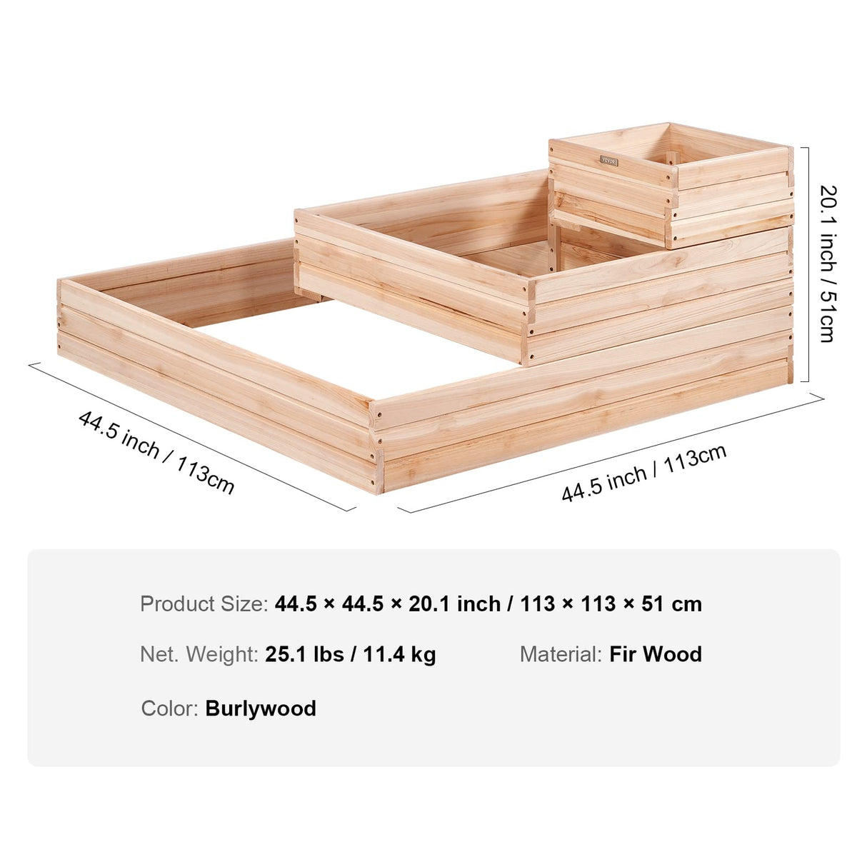 VEVOR 3 Tier Raised Garden Bed Wood Outdoor, 45 x 45 x 20in High End Natural Fir Wood Planter Box, Outdoor Planting Boxes for Flowers/Vegetables/Herbs in Backyard/Garden/Patio/Balcony, with Open Base VEVOR