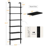 ODK 6-Tier Ladder Shelf, Book Shelf with Metal Frame, Bookcase for Living Room, Home Office, Kitchen & Bedroom, Space Saving Freestanding Organizer Rack, Black (10" D x 24" W x 87" H) ODK