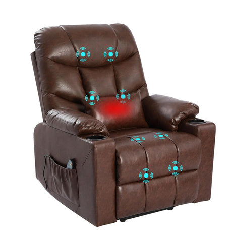 OQQOEE Power Lift Recliner Chair, Electric Recliners Chair for Elderly, PU Leather Massage Chair with Heat, Ergonomic Single Lounge Sofa Home w/Cup Holder, Theater Seating with 2 Pockets/USB OQQOEE