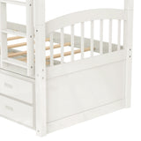 Harper & Bright Designs Twin Over Twin Bunk Bed with Storage Drawers, Solid Wood Bunk Bed Frame with Trundle, for Kids, Teens, Adults (White) Harper & Bright Designs