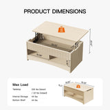 Amada Coffee Table Fluted Lift Top, 35.2" Wood Table with Storage Shelf & Hidden Compartment, Modern Rectangle Center Table for Living Room, Sturdy & Multi-Functional, Holds Up to 220LBS, Natural Oak AMADA HOMEFURNISHING