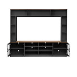 Ball & Cast Wall Unit Entertainment Center with Bookshelves for TVs up to 80",Modern TV Stand Media Center Console W/Display Cabinets,Tempered Glass Doors and Adjustable Shelves,for Living Room,Black Ball & Cast