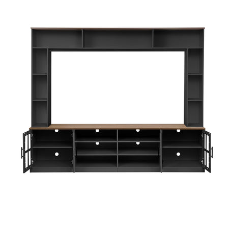 95.5" Wall Unit TV Stand Set with Bookshelves, Entertainment Center for Televisions Up to 80", Large Media Console with Cabinets and Tempered Glass Doors for Living Room Merax