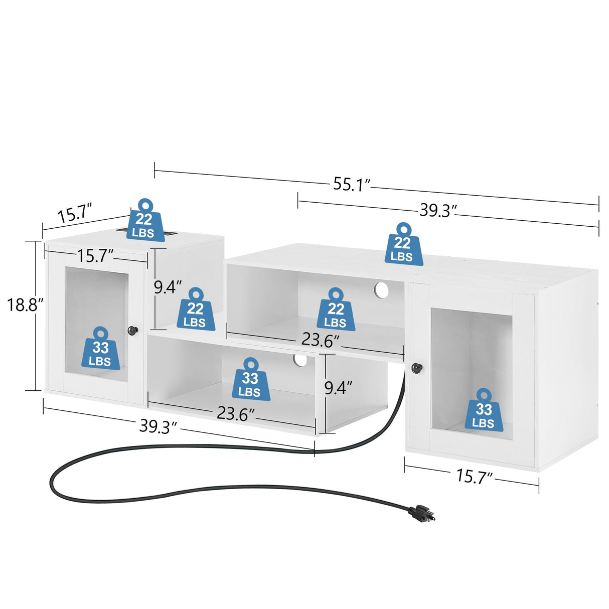 VECELO LED TV Stand for Televisions up to 70 Inchs Media Console with 23 Flashing Options and 4 Customizable Modes for Living Room, Bedroom, White VECELO