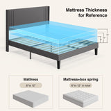 Gizoon Dark Grey Upholstered Full Bed Frame with Wingback Headboard and Wooden Slats Gizoon